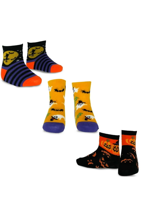 TeeHee Fun Halloween Novelty Socks for Little Kids Toddler Crew Socks 3-Pair Pair (6-8 Years, Fun Halloween)