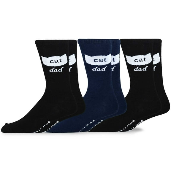 TeeHee Fun Novelty Cats Cotton Crew Socks for Men 3 Pairs Cat Dad