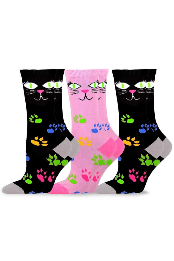 TeeHee Fun Novelty Cats Cotton Crew Socks for Women and Men Multi-Pack