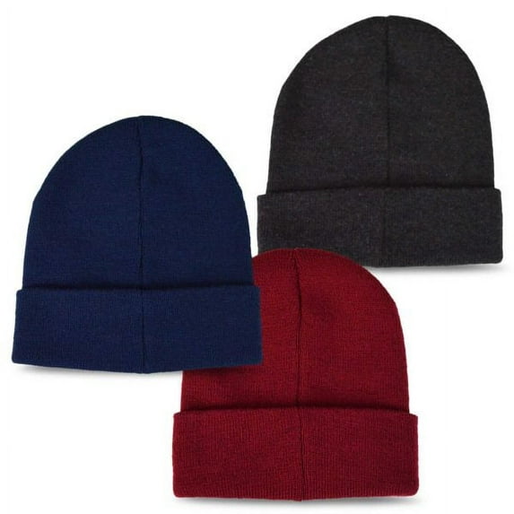 TeeHee Fun and Fashionable Cuffed Fold Beanie Hat 3-Pack (Basic)