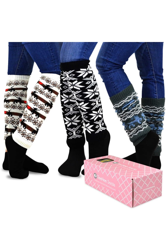 TeeHee Gift Box Women's Fashion and Christmas Holiday Leg Warmers Multi-Pack