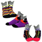 TeeHee Halloween Kids Cotton Fun Crew Socks 3-Pair Pack (3-5 Years, Owl Faces)