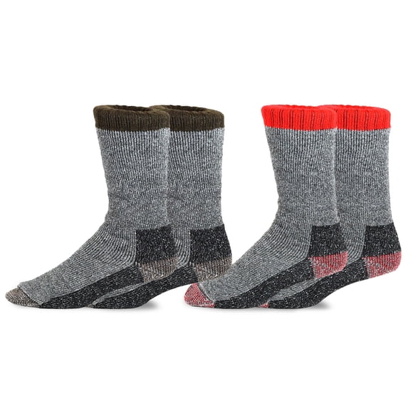 TeeHee Heavyweight Outdoor Wool Thermal Boot Socks for Men 2-Pack (Brown and Red)