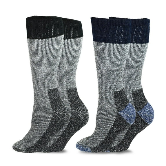 TeeHee Heavyweight Outdoor Wool Thermal Boot Socks for Women 2-Pack (Black and Navy)