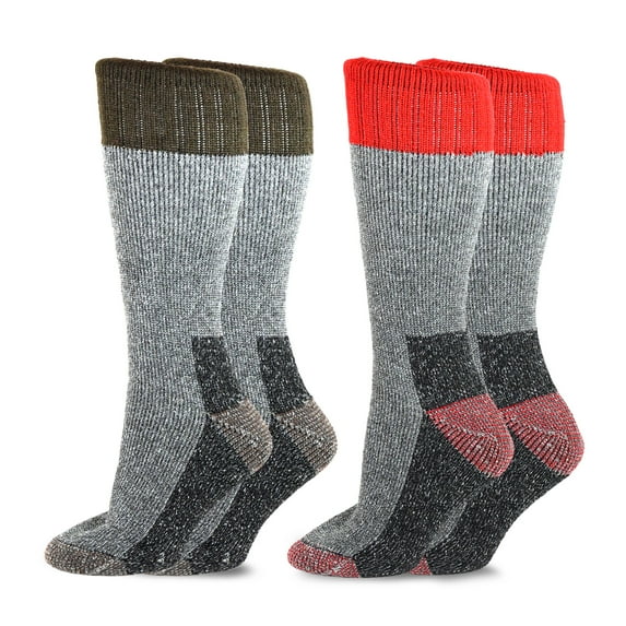 TeeHee Heavyweight Outdoor Wool Thermal Boot Socks for Women 2-Pack (Brown and Red)