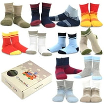 TeeHee Kids Boys Cotton Basic Crew Socks 12 Pair Pack (3-5 Years, Stripes Color Block)