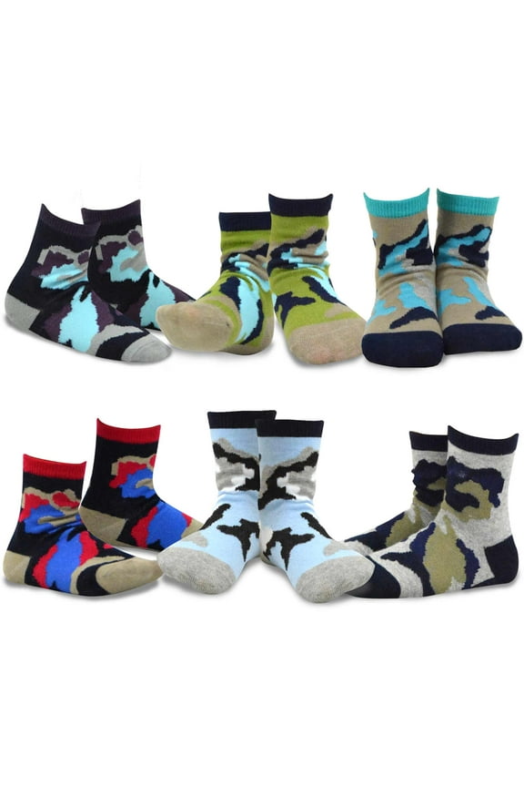 TeeHee Kids Boys Cotton Fashion Fun Crew Socks 6 Pair Pack (9-10 Years, Camo)