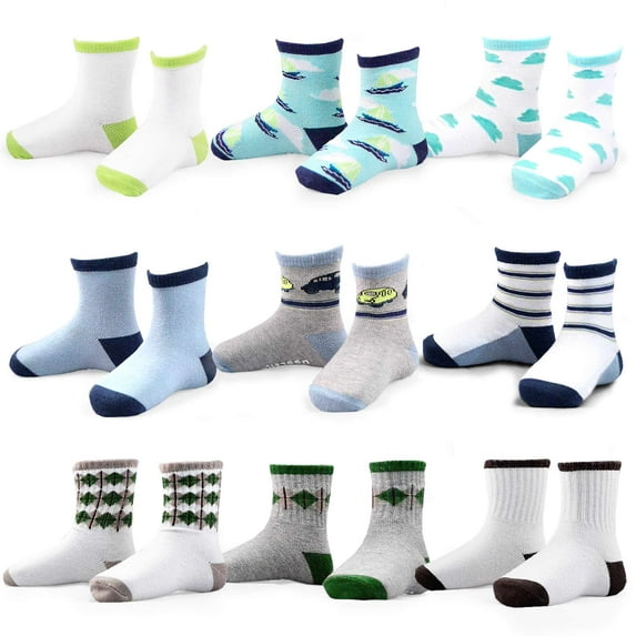 TeeHee Kids Boys Fashion Variety Cotton Crew 9 Pair Pack Gift Box (6-8 Years, Basic)