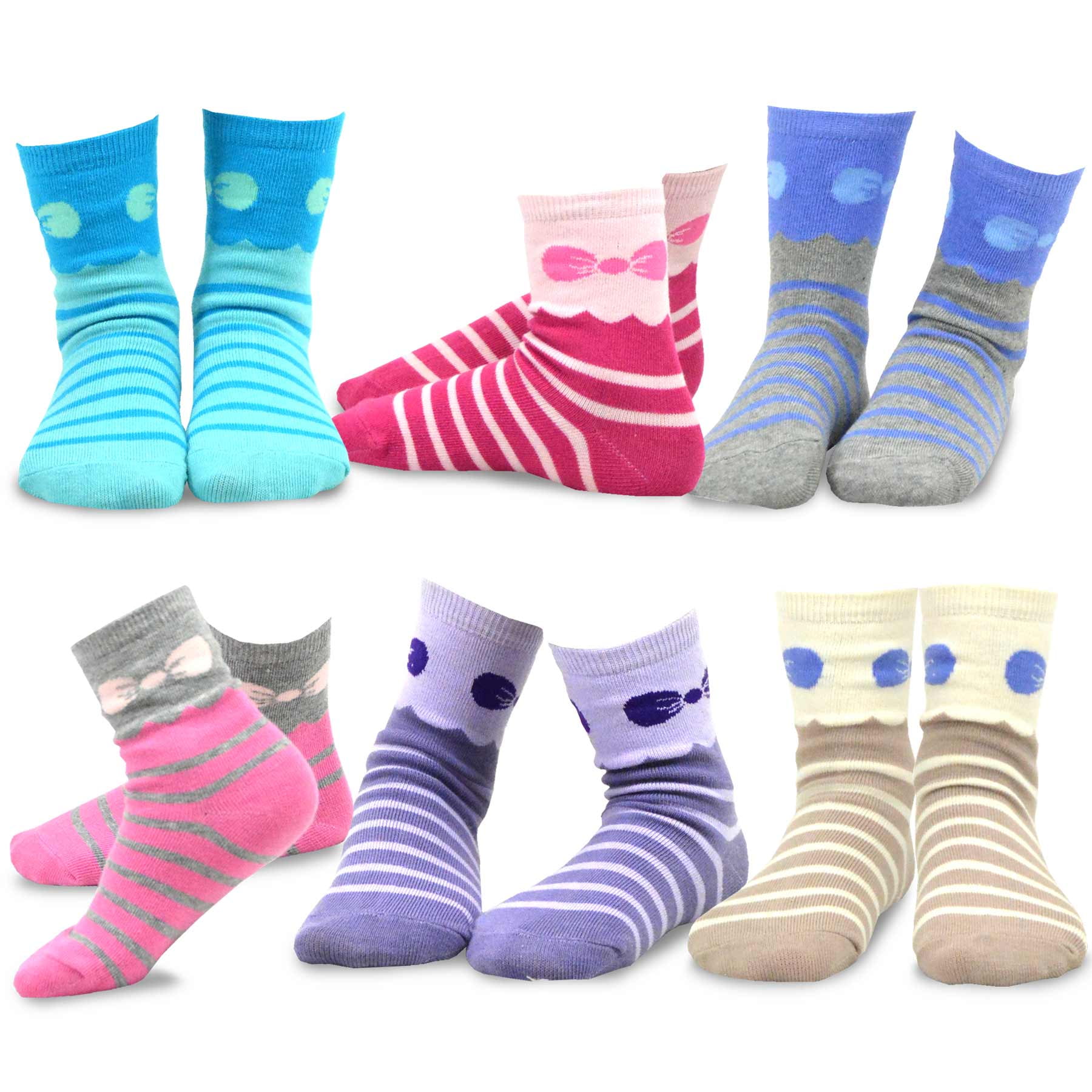 TeeHee Kids Cotton Fashion Crew Socks 6 Pair Pack for Girls - Walmart.com