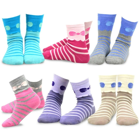 TeeHee Kids Cotton Fashion Crew Socks 6 Pair Pack for Girls