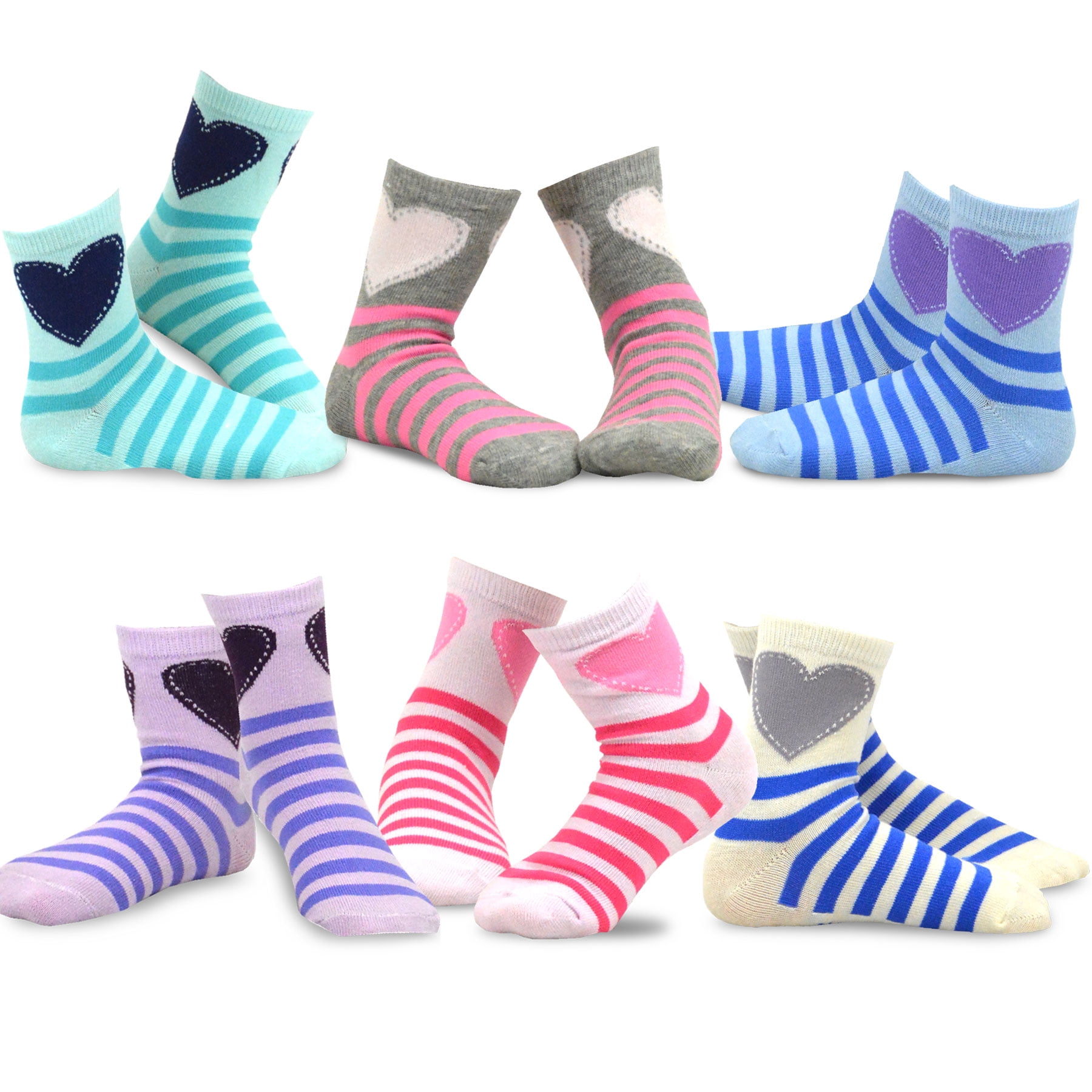 TeeHee Kids Cotton Fashion Crew Socks 6 Pair Pack for Girls - Walmart.com