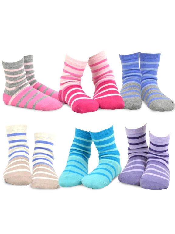 TeeHee Kids Cotton Fashion Crew Socks 6 Pair Pack for Girls