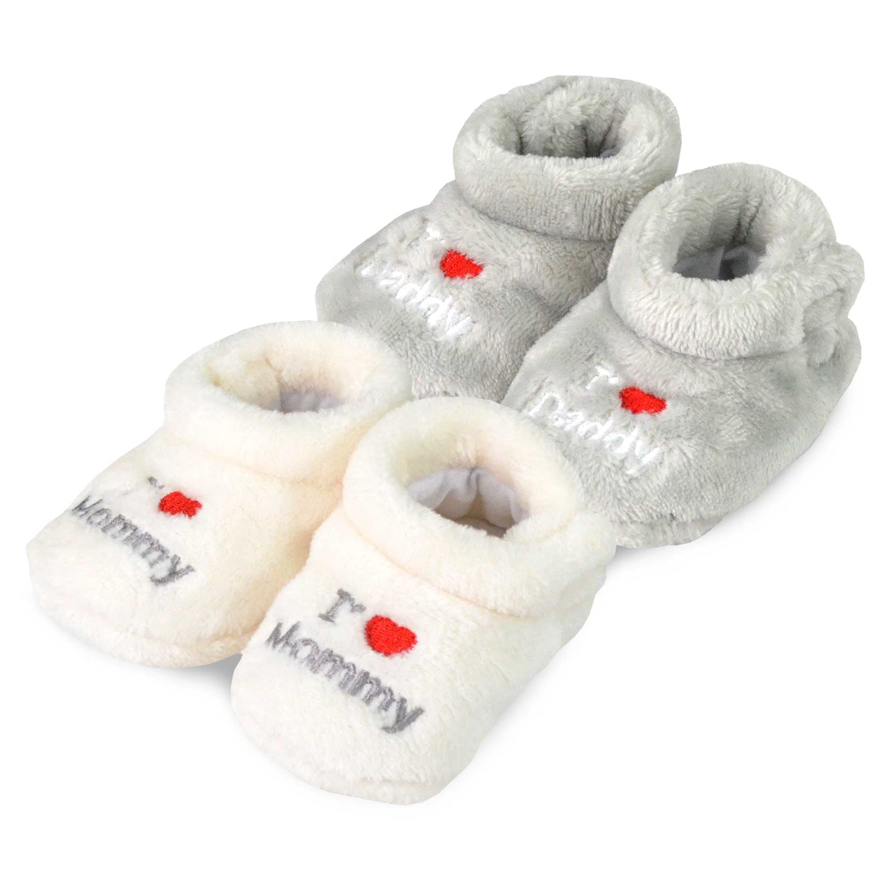 TeeHee Kids Fun and Cozy Baby Fleece Booties 2-Pack (6-12M, White & Grey)