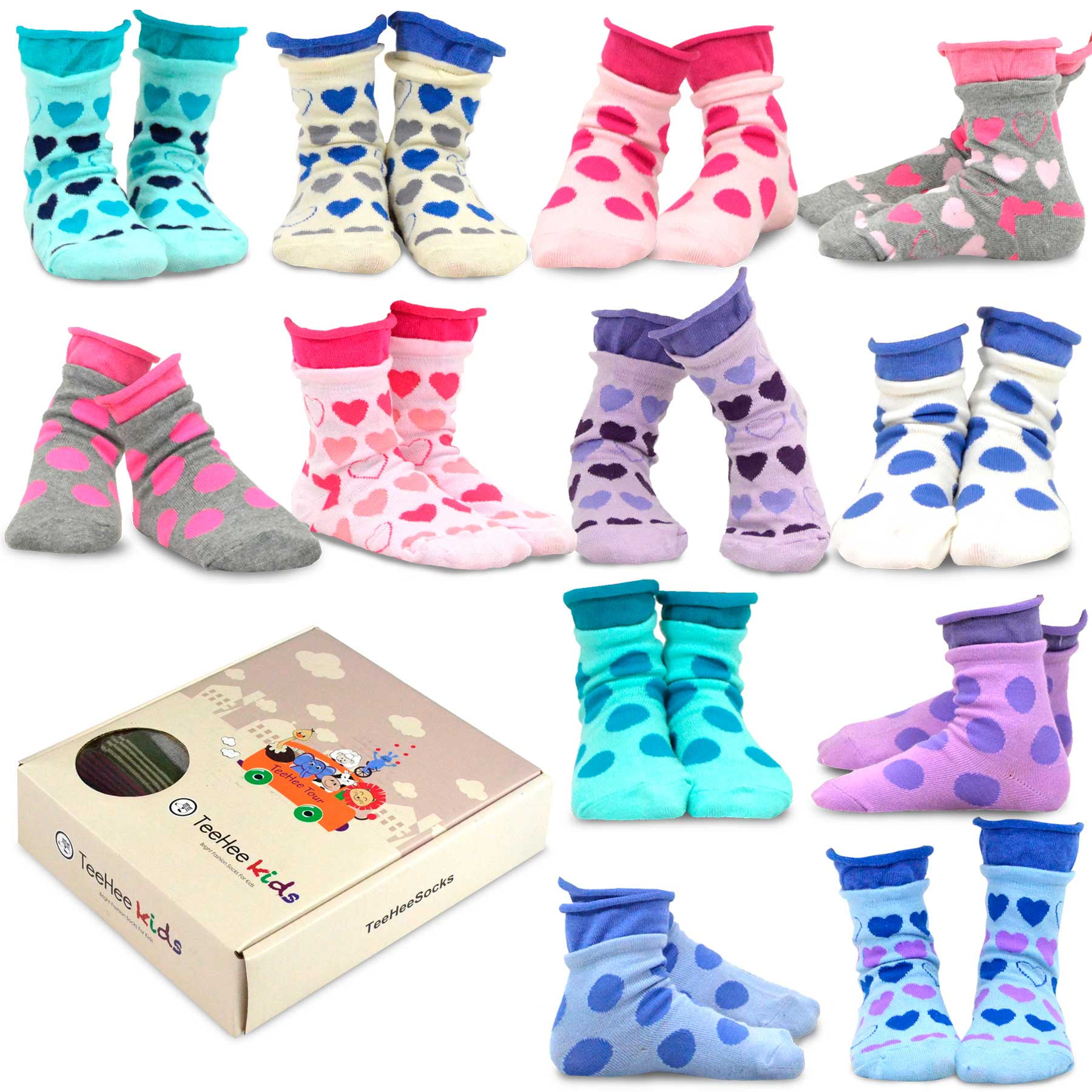 TeeHee Kids Girls Cotton Basic Crew Socks 12 Pair Pack (9-10 Years ...