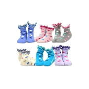TeeHee Kids Girls Cotton Double Ruffle Crew Socks 6 Pair Pack (6-8 Years, Dots)