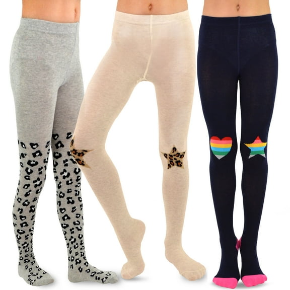TeeHee Kids Girls Fashion Cotton Tights 3 Pair Pack (3-5 Years, Animal Print)