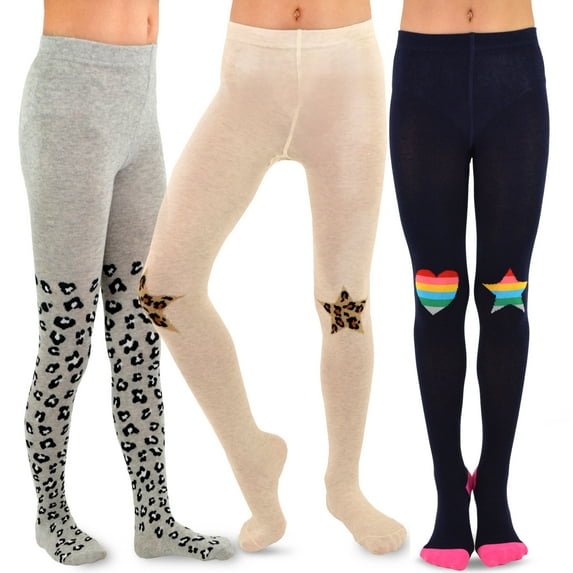 TeeHee Kids Girls Fashion Cotton Tights 3 Pair Pack (3-5 Years, Animal Print)