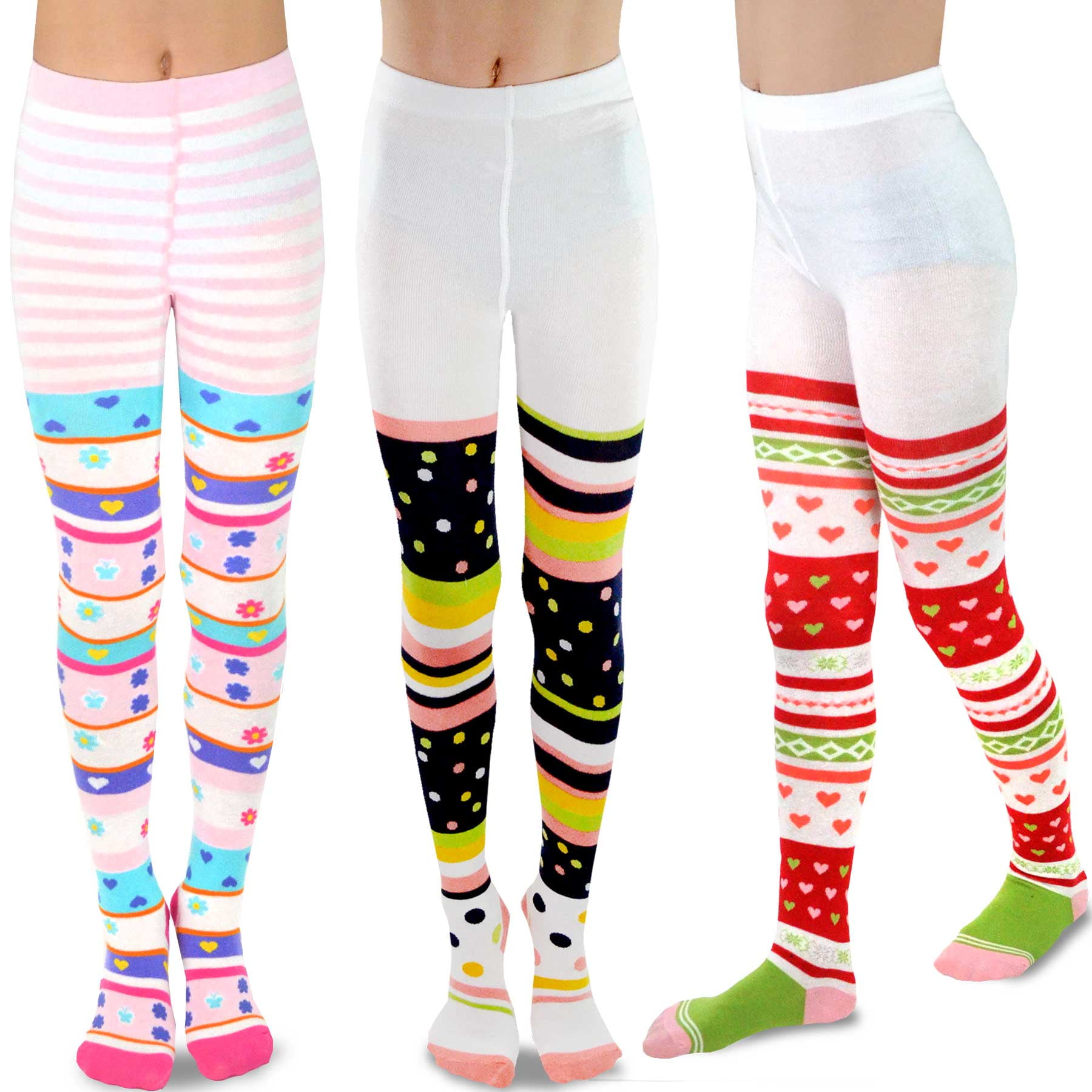 TeeHee Kids Girls Fashion Cotton Tights 3 Pair Pack (6-8 Years, Colorful) 