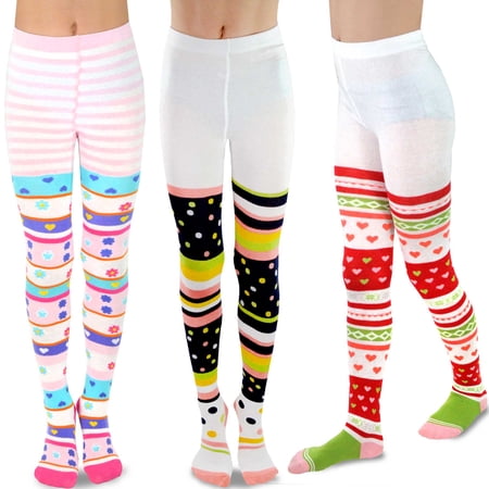 TeeHee Kids Girls Fashion Cotton Tights 3 Pair Pack (6-8 Years, Colorful) price history and forecast - Teehee Socks