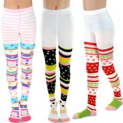 TeeHee Kids Girls Fashion Cotton Tights 3 Pair Pack 6-8 Years, Colorful