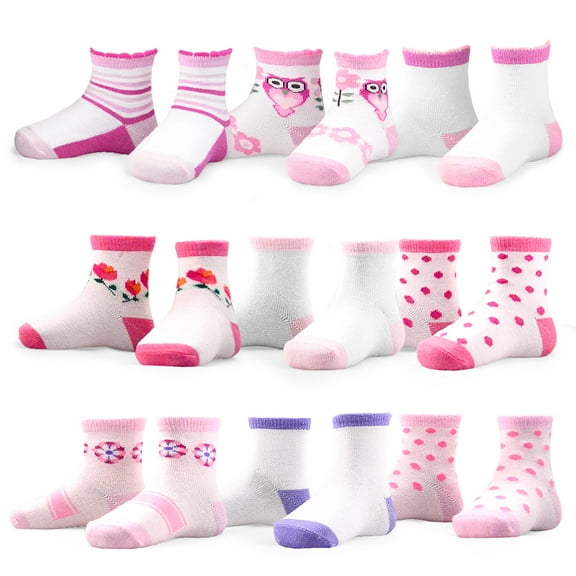 TeeHee Kids Girls Fashion Variety Cotton Crew 9 Pair Pack Gift Box (3-5 Years, Girls Basic)