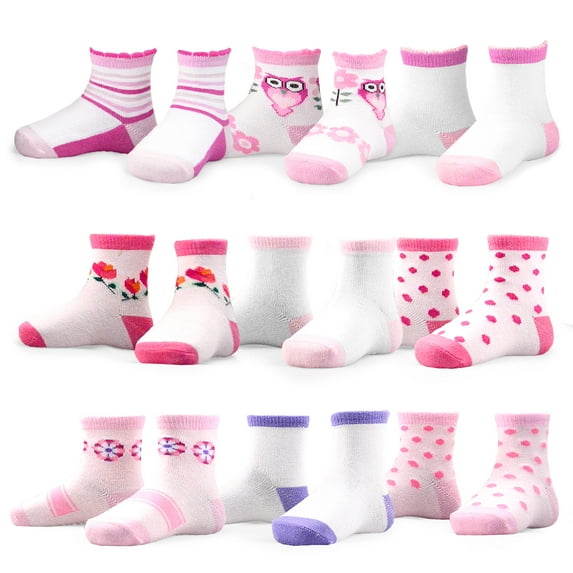 TeeHee Kids Girls Fashion Variety Cotton Crew 9 Pair Pack Gift Box (3-5 Years, Girls Basic)
