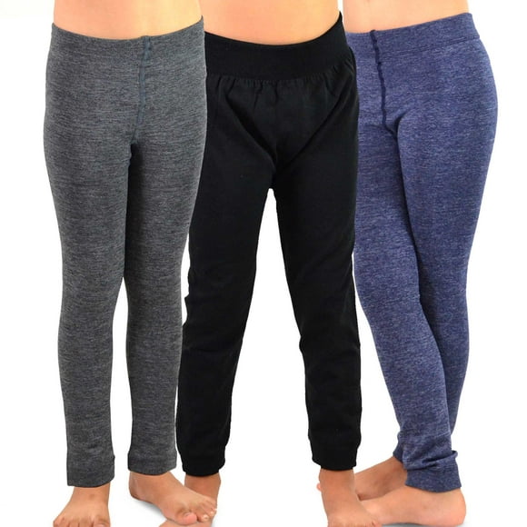 TeeHee Kids Girls Fleece Inner Brushed Leggings 3 Pack (9-10 Years, Grey_Navy_Black)