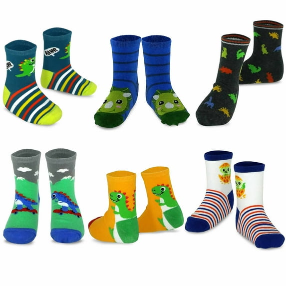 TeeHee Little Boys Cotton Fashion Crew Socks 6 Pair Pack for Boys