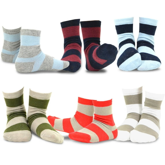 TeeHee Little Boys Cotton Fashion Crew Socks 6 Pair Pack for Boys