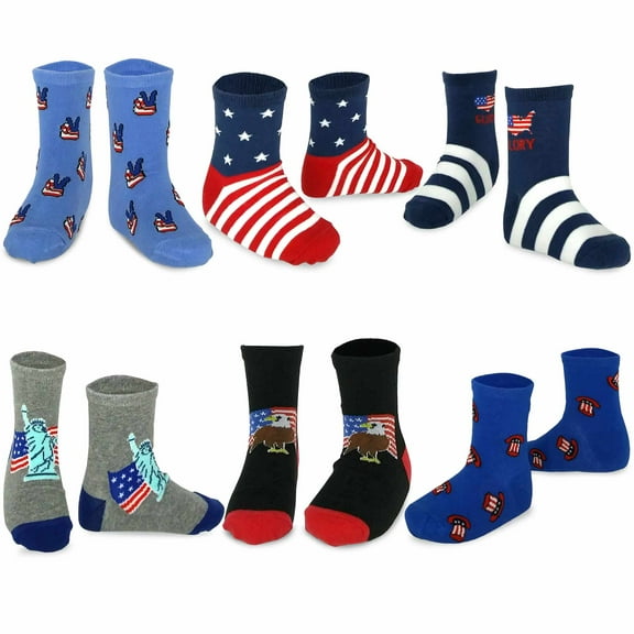 TeeHee Little Boys Cotton Fashion Crew Socks 6 Pair Pack for Boys