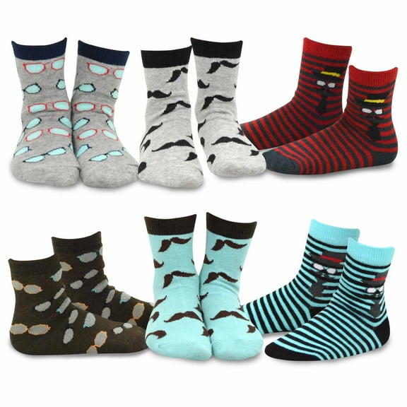 TeeHee Little Boys Cotton Fashion Crew Socks 6 Pair Pack for Boys