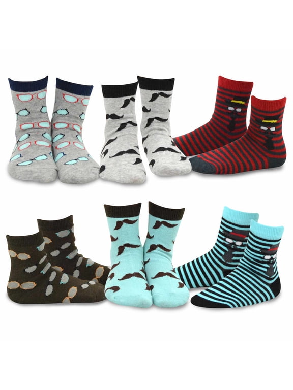 TeeHee Little Boys Cotton Fashion Crew Socks 6 Pair Pack for Boys