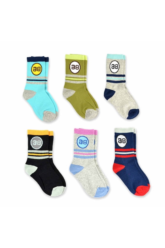 TeeHee Little Boys Socks, 6 Pack Crew Cotton Stripe