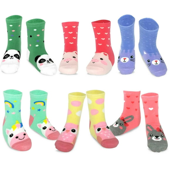 TeeHee Little Girls Cotton Crew Socks 6 Pair Pair (6-8 Years, Animal Crew)