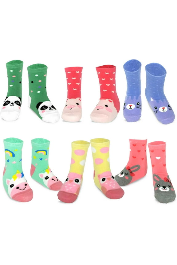 TeeHee Little Girls Cotton Crew Socks 6 Pair Pair (6-8 Years, Animal Crew)