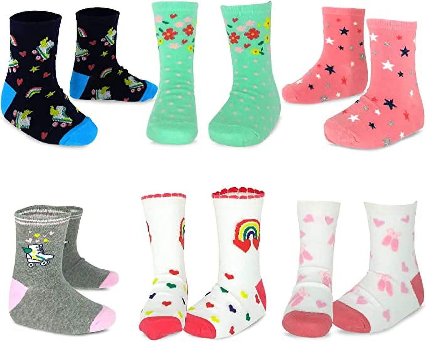 TeeHee Little Girls Cotton Crew Socks 6 Pair Pair (9-10 Years, Floral ...