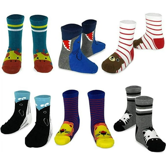 TeeHee Little Girls Cotton Crew Socks 6 Pair Pair (9-10 Years, Wild Animals)