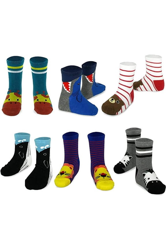 TeeHee Little Girls Cotton Crew Socks 6 Pair Pair (9-10 Years, Wild Animals)