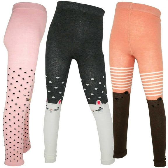 TeeHee Little Girls and Toddlers Fashion Footless Tights Thin Leggings Back to School 3 Pair (3-5 Years, Meow Rabbit Bear)
