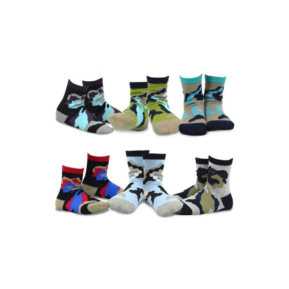 TeeHee Little Kids Boys Cotton Fashion Fun Crew Socks 6 Pair Pack (6-8 Years, Camo)
