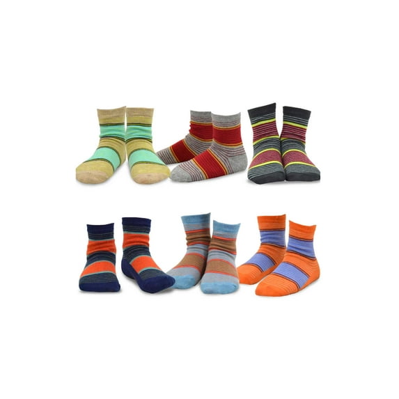 TeeHee Little Kids Boys Cotton Fashion Fun Crew Socks 6 Pair Pack (6-8 Years, Multi Stripe)