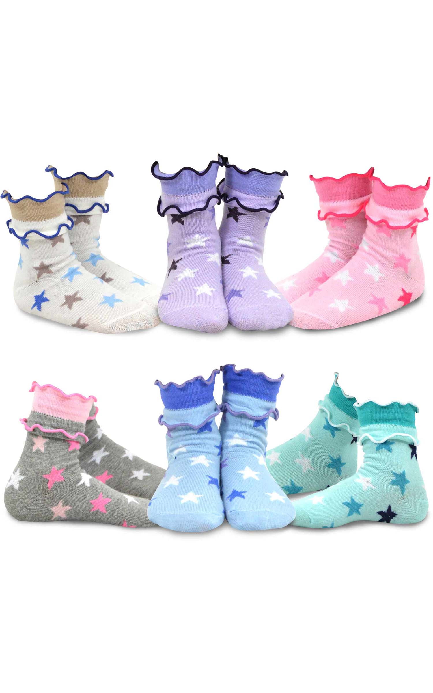 TeeHee Little Kids Girls Cotton Crew Overlock Top Ruffle Socks 6 Pair ...