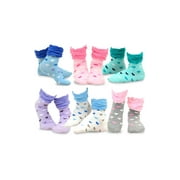 TeeHee Little Kids Girls Cotton Crew Ruffle Top Socks 6 Pair Pack (6-8 Years, Hearts)