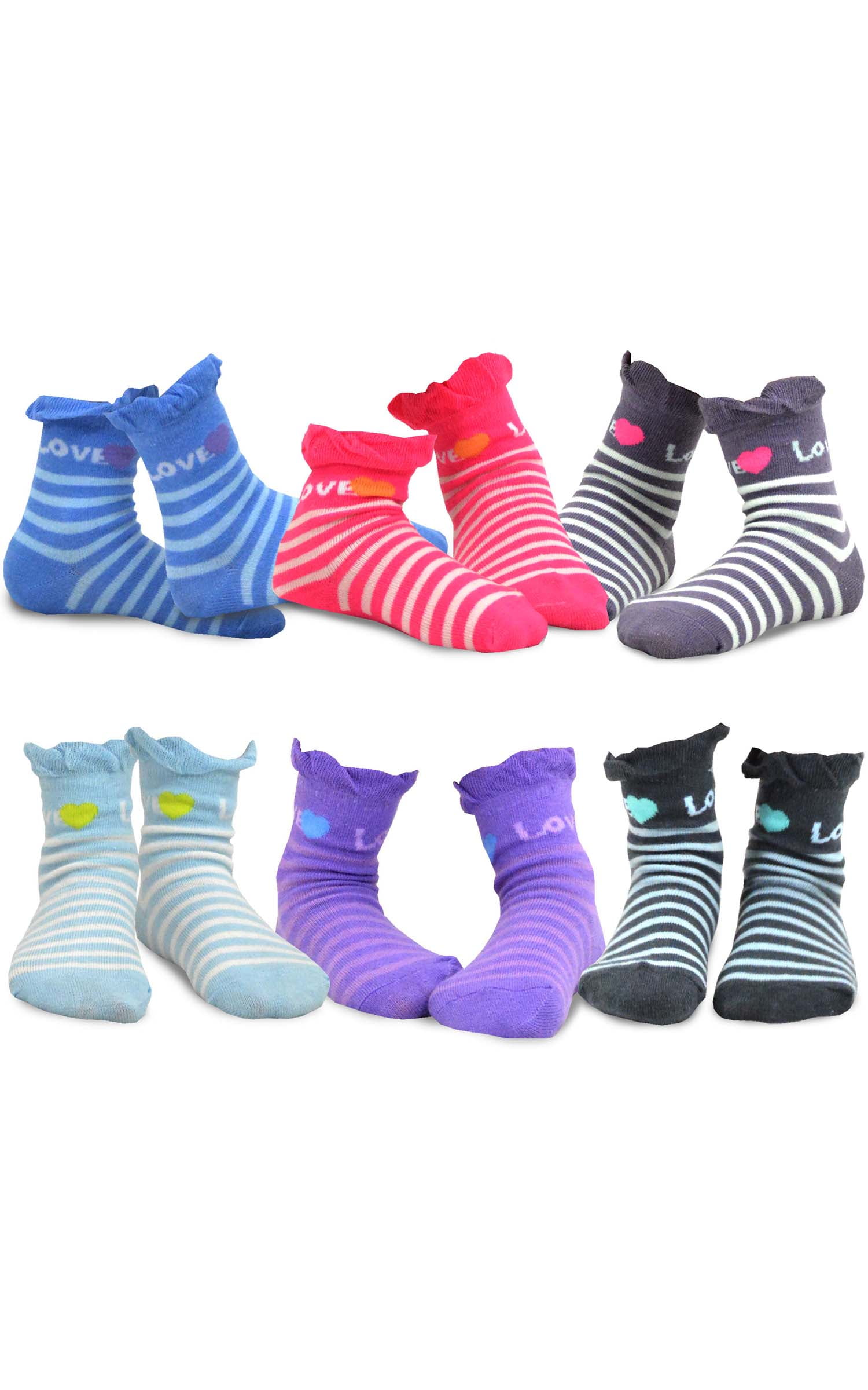 TeeHee Socks Girls Cotton Crew Ruffle Top Socks, 6 Pair Pack, Ages 6-8 ...