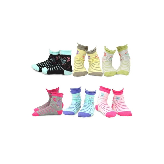 TeeHee Little Kids Girls Cotton Fashion Crew Socks 6 Pair Pack (3-5 Years, Butterfly)