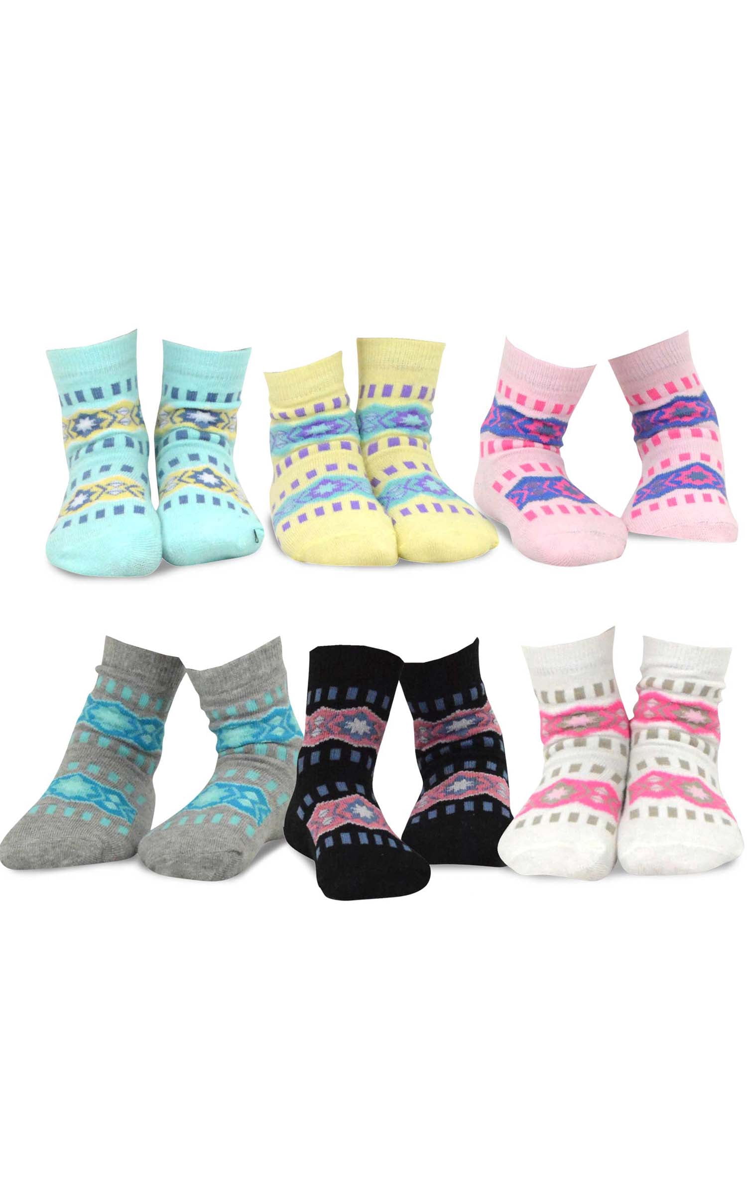 TeeHee Little Kids Girls Cotton Fashion Crew Socks 6 Pair Pack (3-5 ...