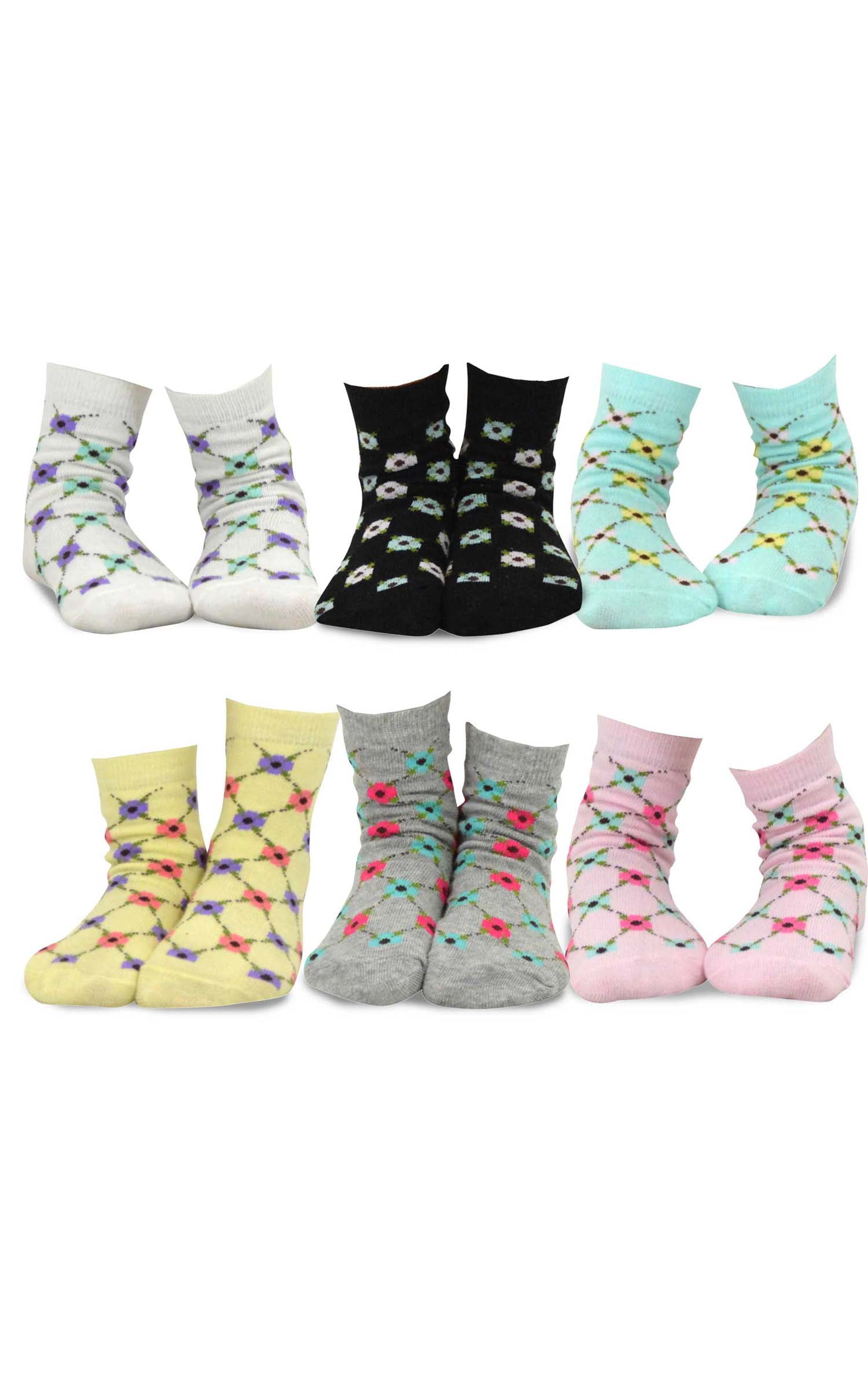 TeeHee Little Kids Girls Cotton Fashion Crew Socks 6 Pair Pack (3-5 ...