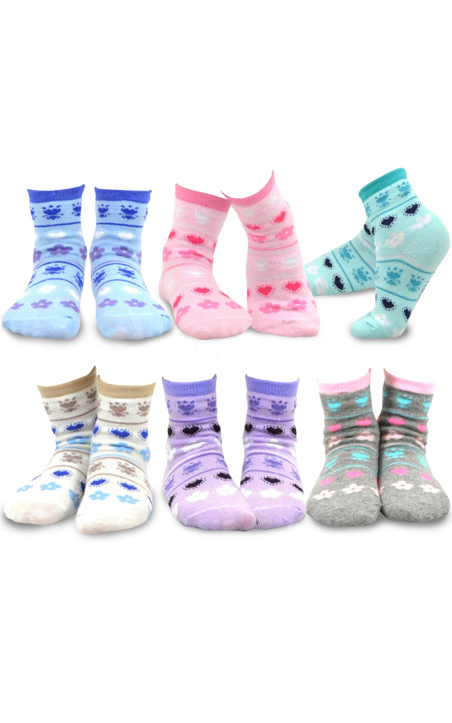 TeeHee Little Kids Girls Cotton Fashion Fun Crew Socks 6 Pair Pack (12 ...