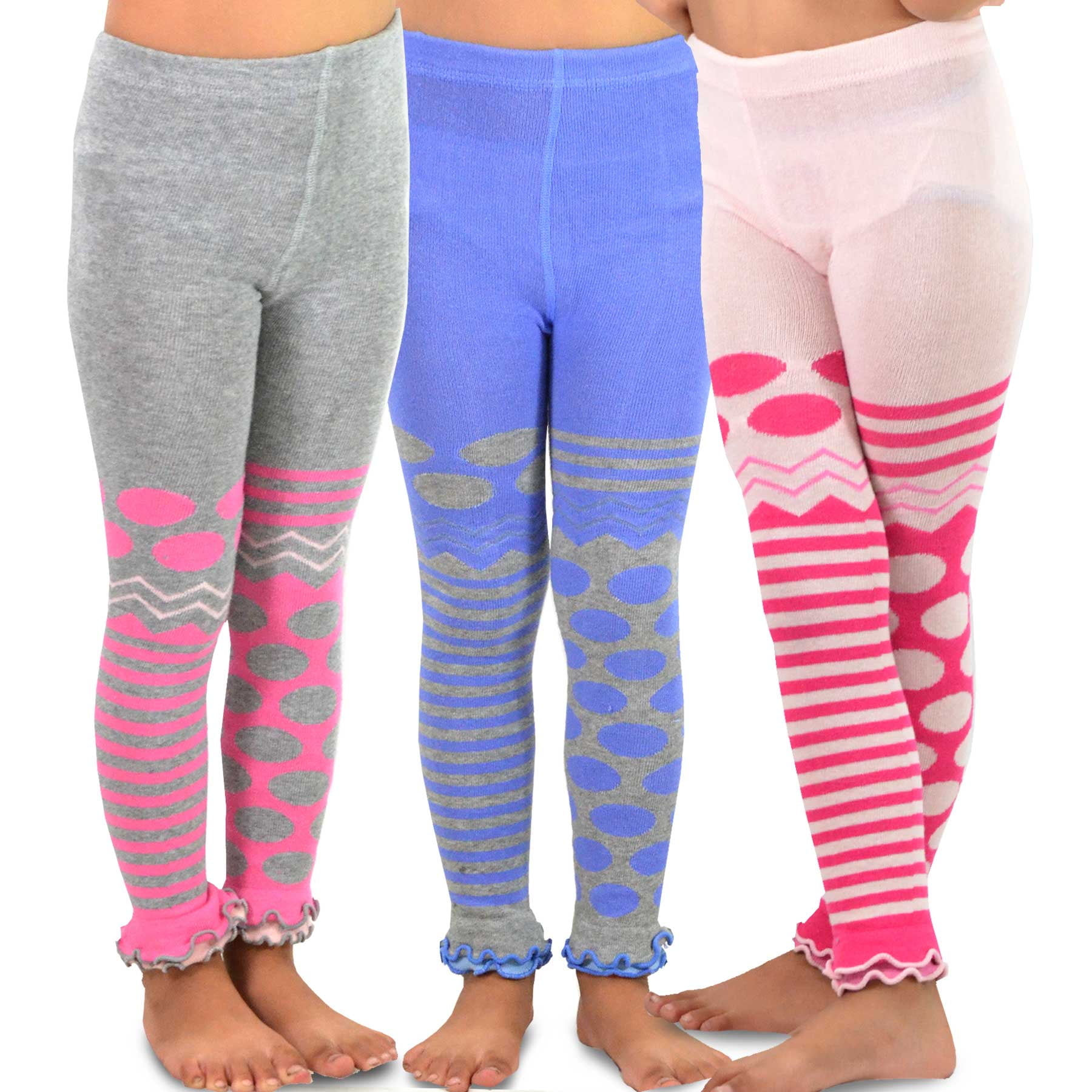 TeeHee Little Kids Girls Fashion Cotton Leggings (Footless Tights) 3 Pair  Pack 
