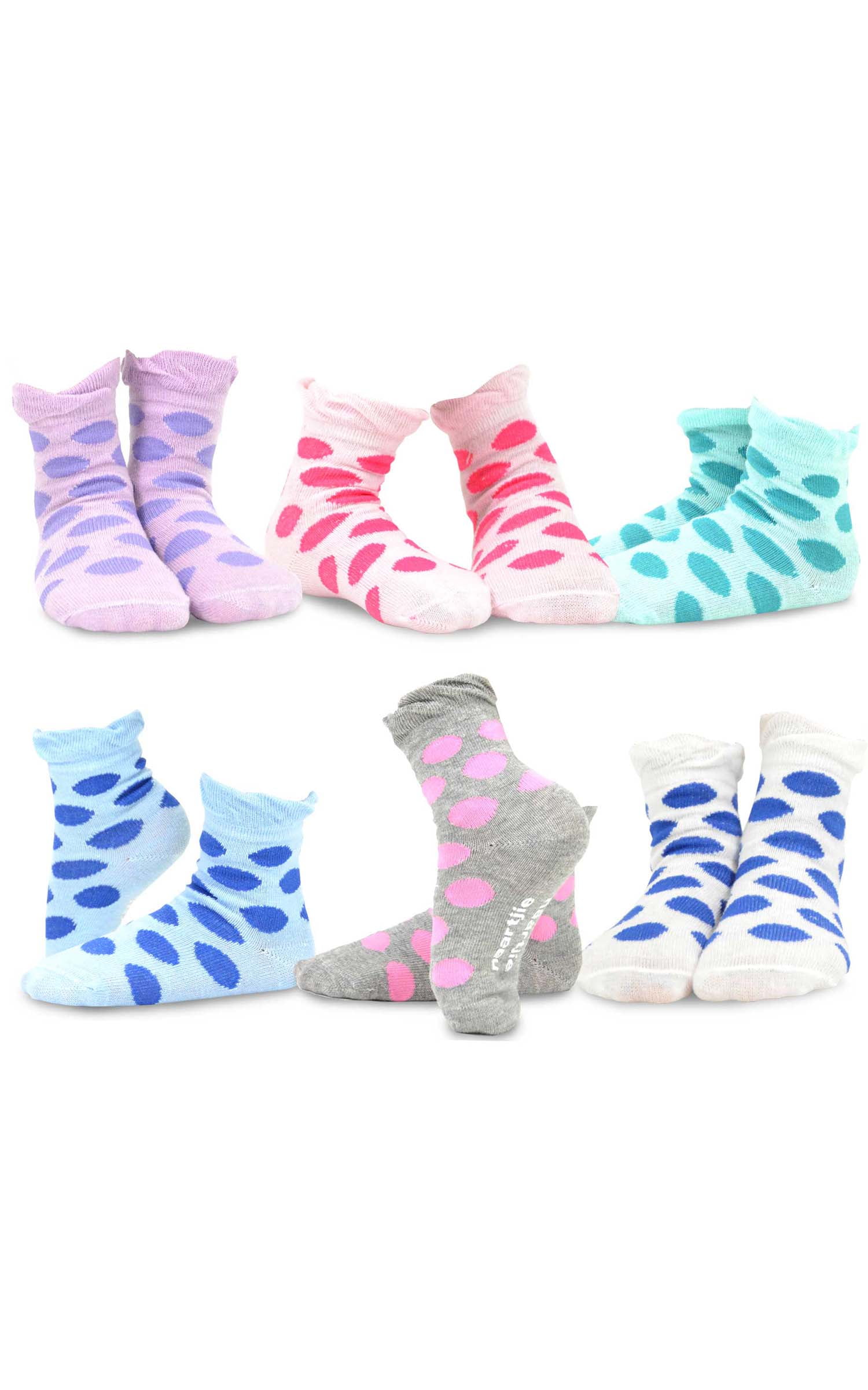 TeeHee Little Toddler Kids Girls Cotton Roll Top Crew Socks 6 Pair Pack ...